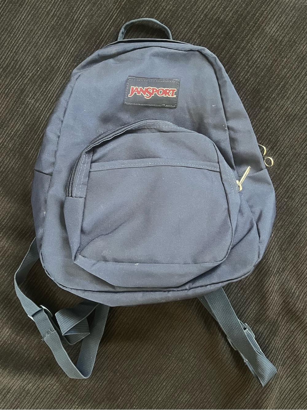 Jansport Navy Blue Compact Backpack with Front Zip Pocket